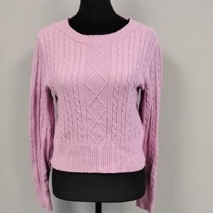 Jessica Simpson Light Pink Cable Knit Sweater, Size Medium. Cropped.